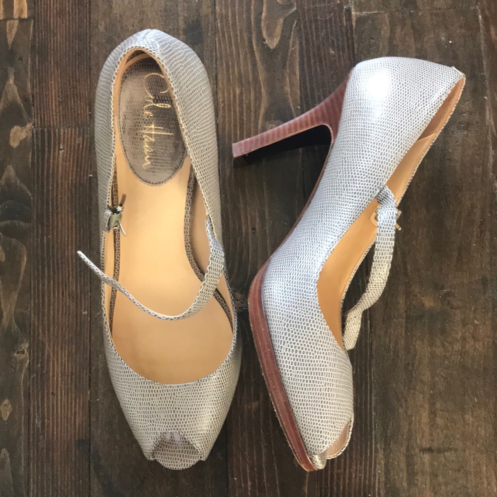 COLE HAAN Gray Embossed Lizard Carma Platforms